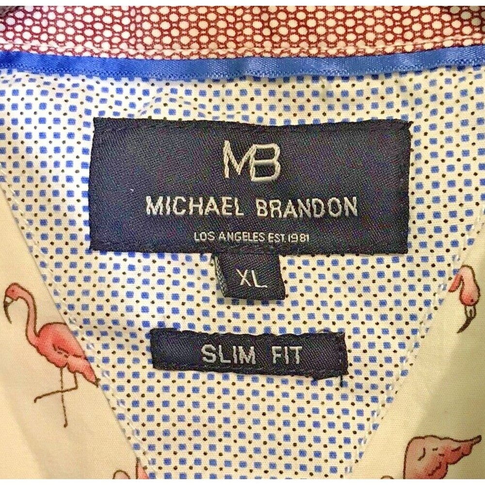 MB Michael Brandon Slim Fit Men's XL White Pink Flamingo Print Button Down Shirt - Picture 8 of 8